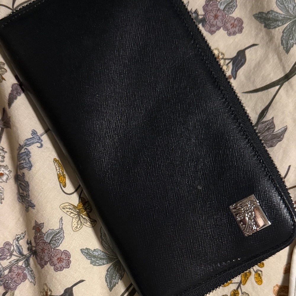 Versace Black Zip-Around Wallet with Silver Accent